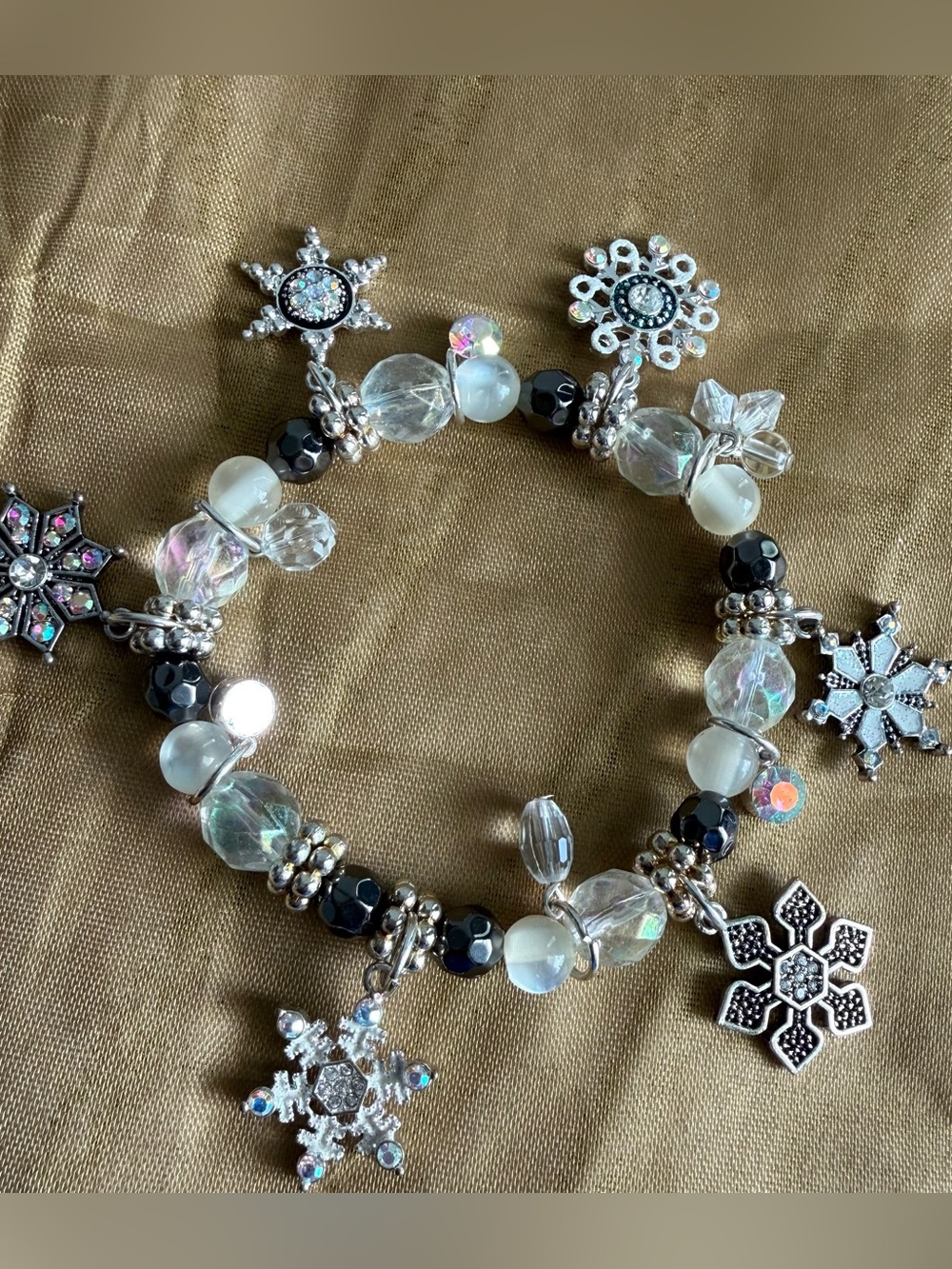 Crystal Snowflake Charm Bracelet - Silver & Clear -
